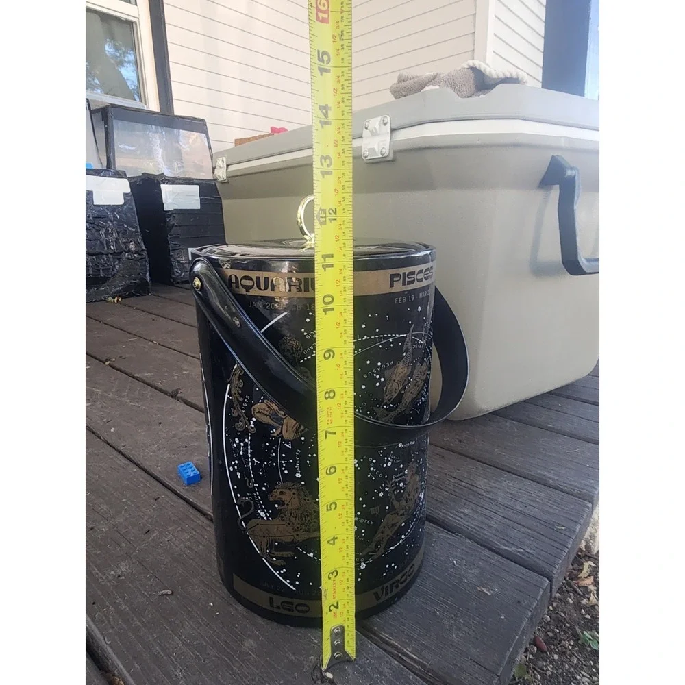 Vintage RARE Mid-century Black & Gold Celestial Horoscope Serving Ice Bucket HTF